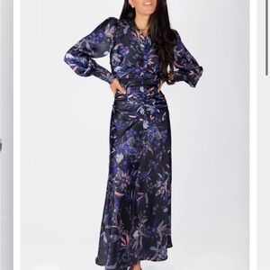 Floral Long Sleeve Maxi Dress - Blue and Purple